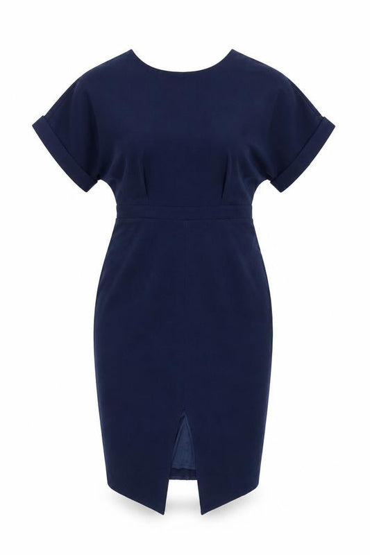 Front view of ASOS Women Blue, size 10, Sheath V-Neck Short Sleeve Dress