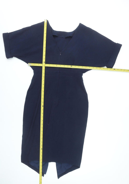 ASOS Women Blue Size 10 Sheath V-Neck Short Sleeve Dress