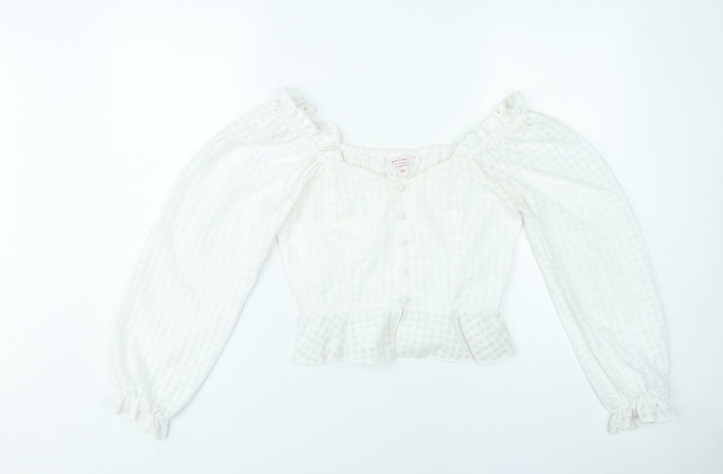 Miss Selfridge Womens White Petite Cropped Blouse UK 10 Ruffle Puff Sleeve