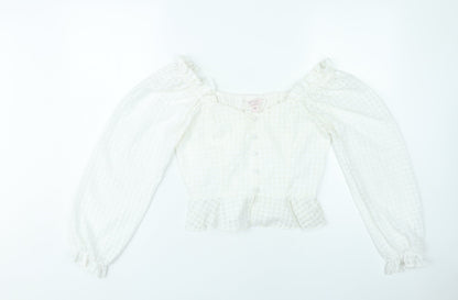 Miss Selfridge Womens White Petite Cropped Blouse UK 10 Ruffle Puff Sleeve