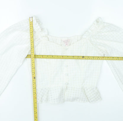 Miss Selfridge Womens White Petite Cropped Blouse UK 10 Ruffle Puff Sleeve