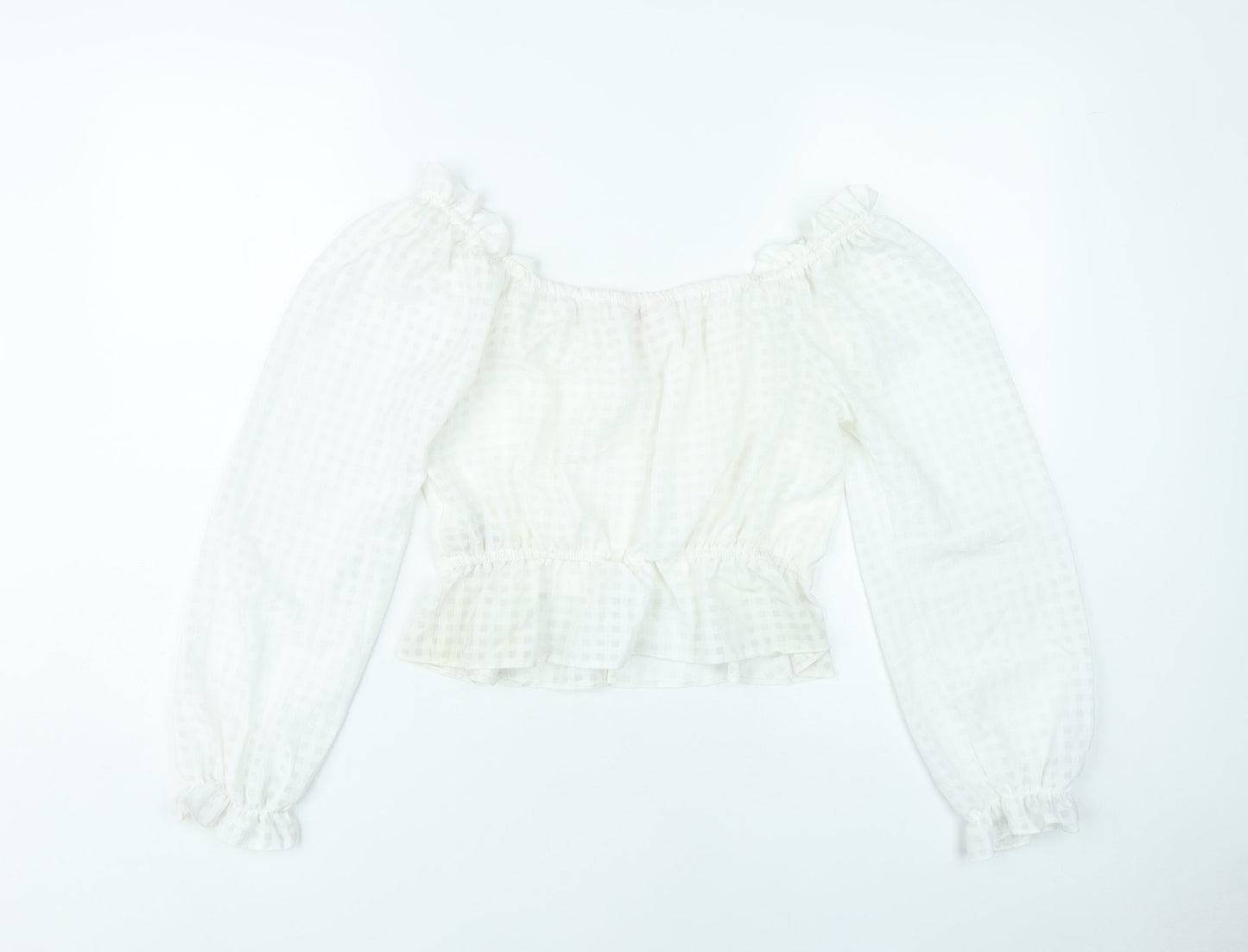 Miss Selfridge Womens White Petite Cropped Blouse UK 10 Ruffle Puff Sleeve
