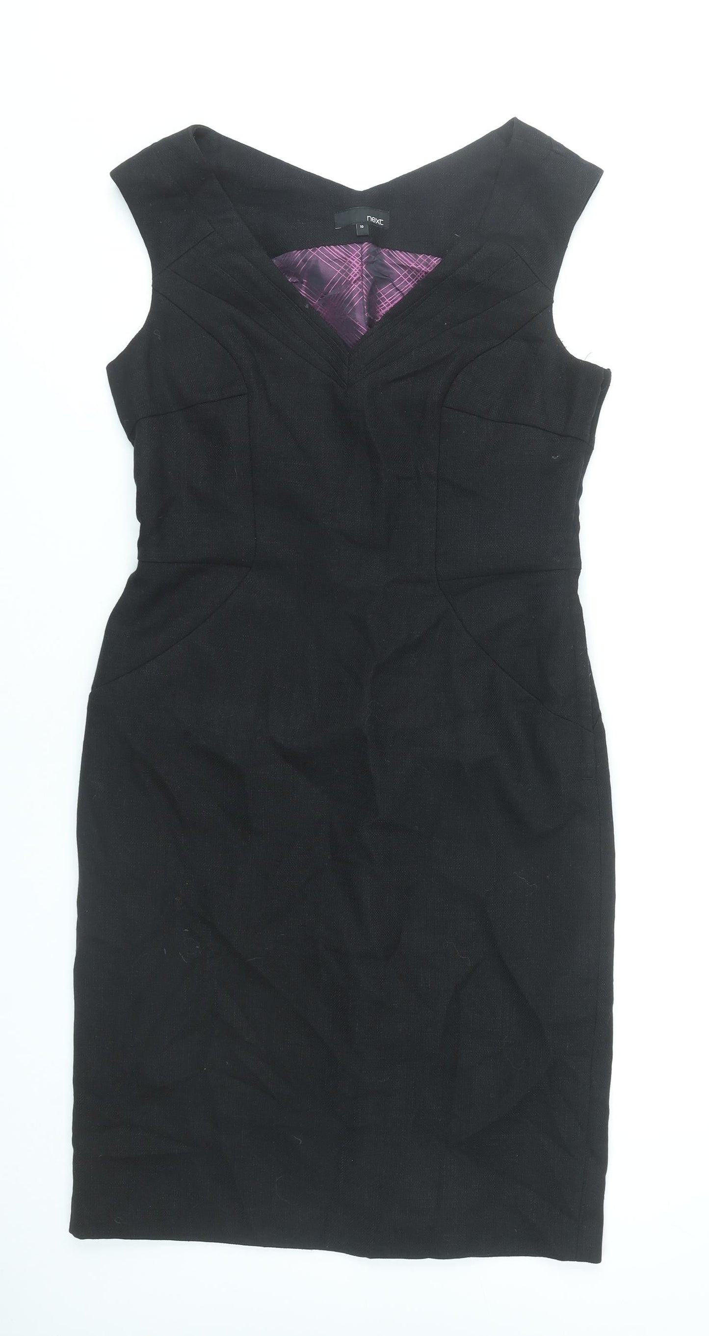 Next Womens Black Sheath Dress Size 10 V-Neck Sleeveless Workwear