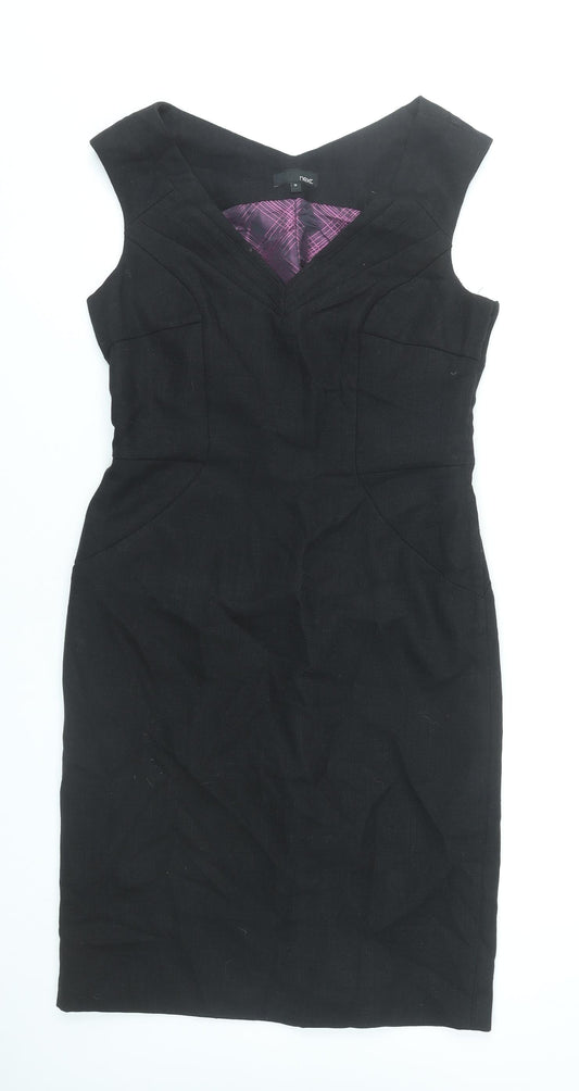 Next Womens Black Sheath Dress Size 10 V-Neck Sleeveless Workwear