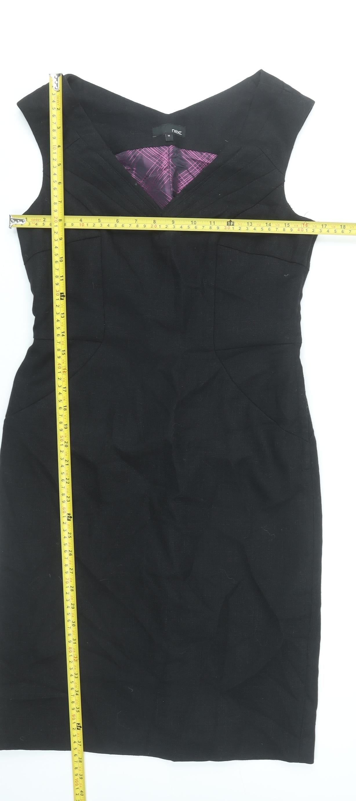 Next Womens Black Sheath Dress Size 10 V-Neck Sleeveless Workwear