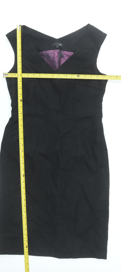 Next Womens Black Sheath Dress Size 10 V-Neck Sleeveless Workwear