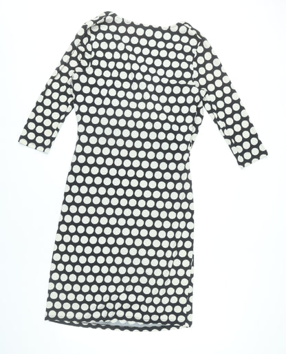 Savoir Women Black Polka Dot Bodycon Dress Size 16 3/4 Sleeve Knee Length