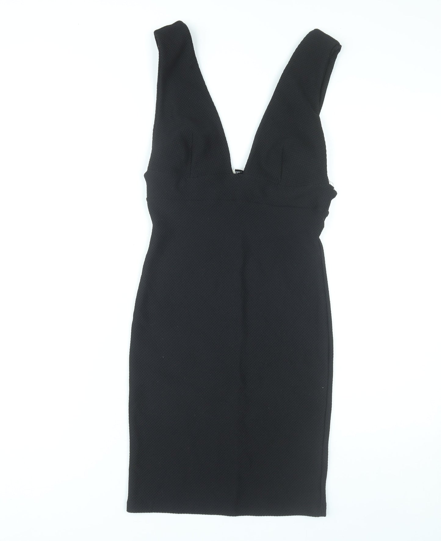 Miss Selfridge Women Black Bodycon Dress Size 10 Sleeveless V-Neck Cocktail
