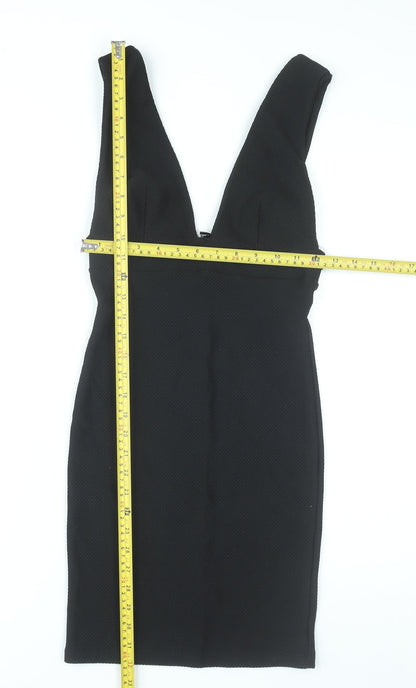 Miss Selfridge Women Black Bodycon Dress Size 10 Sleeveless V-Neck Cocktail