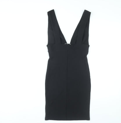 Miss Selfridge Women Black Bodycon Dress Size 10 Sleeveless V-Neck Cocktail