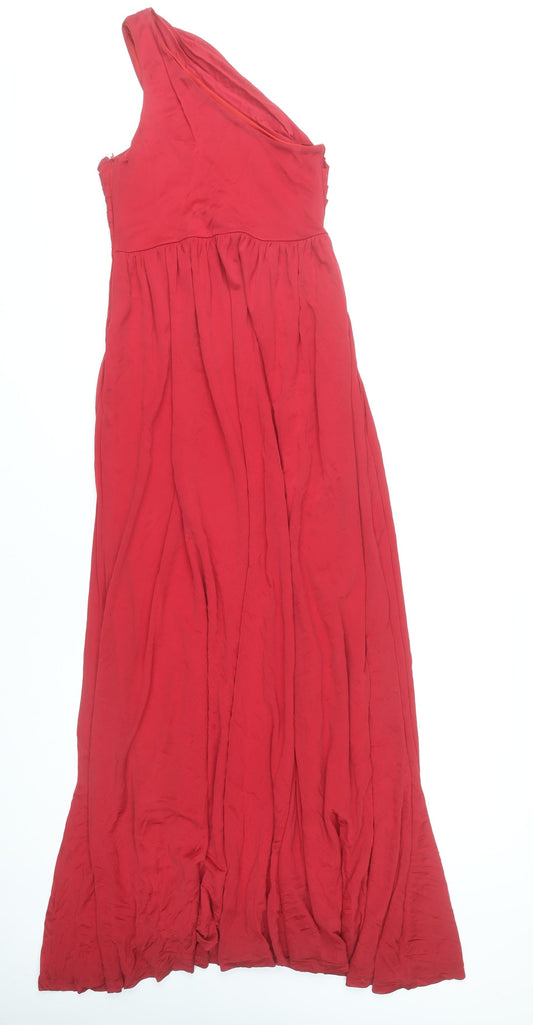 H&M Women’s Red One Shoulder Maxi Dress Size 6 Ruched Party