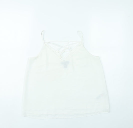 New Look Women White Size 10 Camisole Spaghetti Strap Tank Top