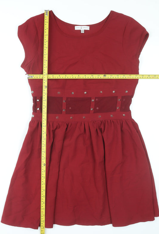 Rare London Women Red Skater Dress Size 14 Studded Partywear
