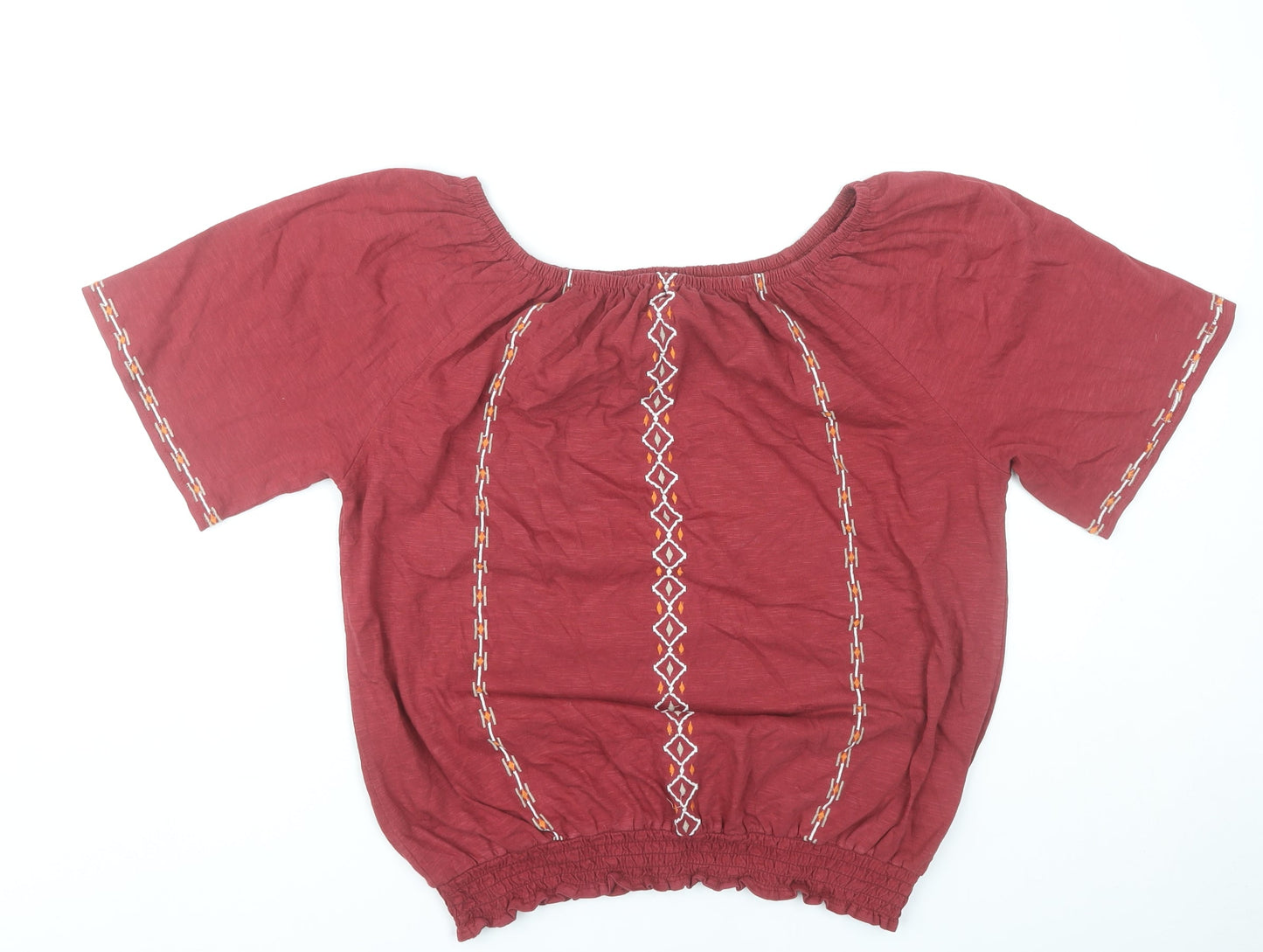 M&Co Women’s Red Embroidered Peasant Blouse UK14 Cotton