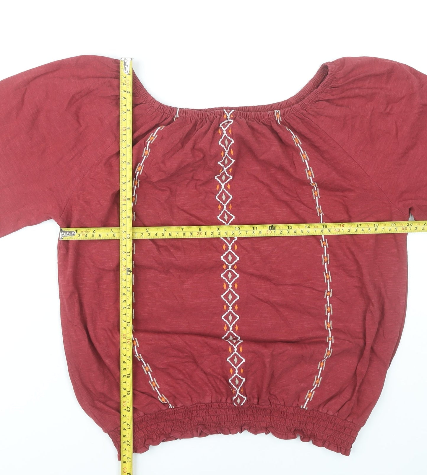 M&Co Women’s Red Embroidered Peasant Blouse UK14 Cotton