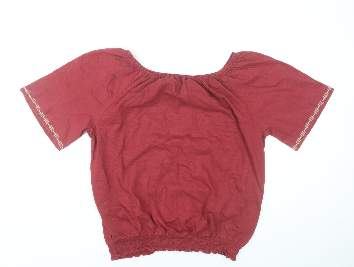 M&Co Women’s Red Embroidered Peasant Blouse UK14 Cotton