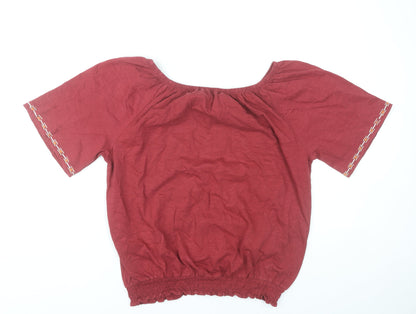 M&Co Women’s Red Embroidered Peasant Blouse UK14 Cotton