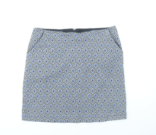 Next Women’s Blue Geometric Pencil Skirt UK 12 Knee Length