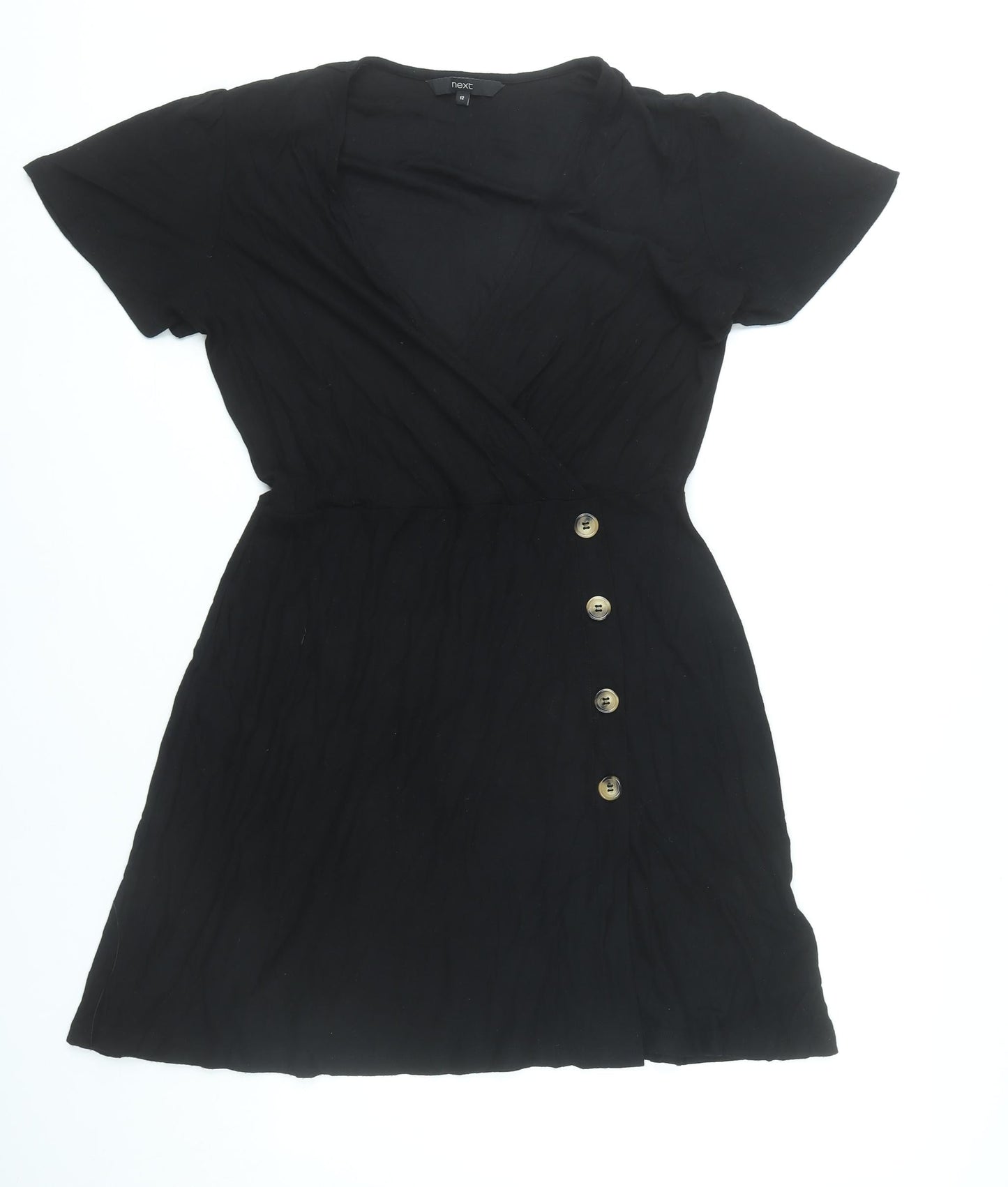 Next Women’s Black Wrap Dress Size 12 Short Sleeve V-Neck