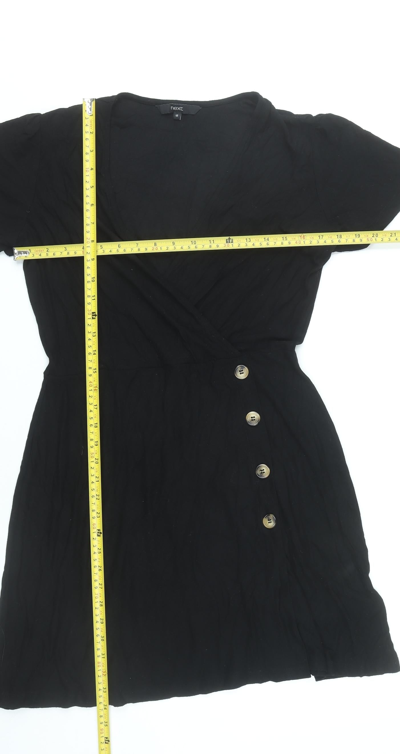 Next Women’s Black Wrap Dress Size 12 Short Sleeve V-Neck