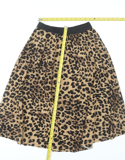 Boohoo Womens Brown Leopard Print Midi A-Line Skirt Size S