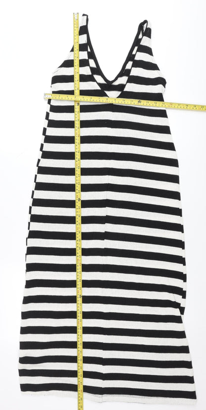 Zara Women Black White Striped V-Neck Slip Dress Size 8