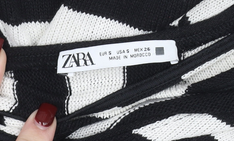 Zara Women Black White Striped V-Neck Slip Dress Size 8