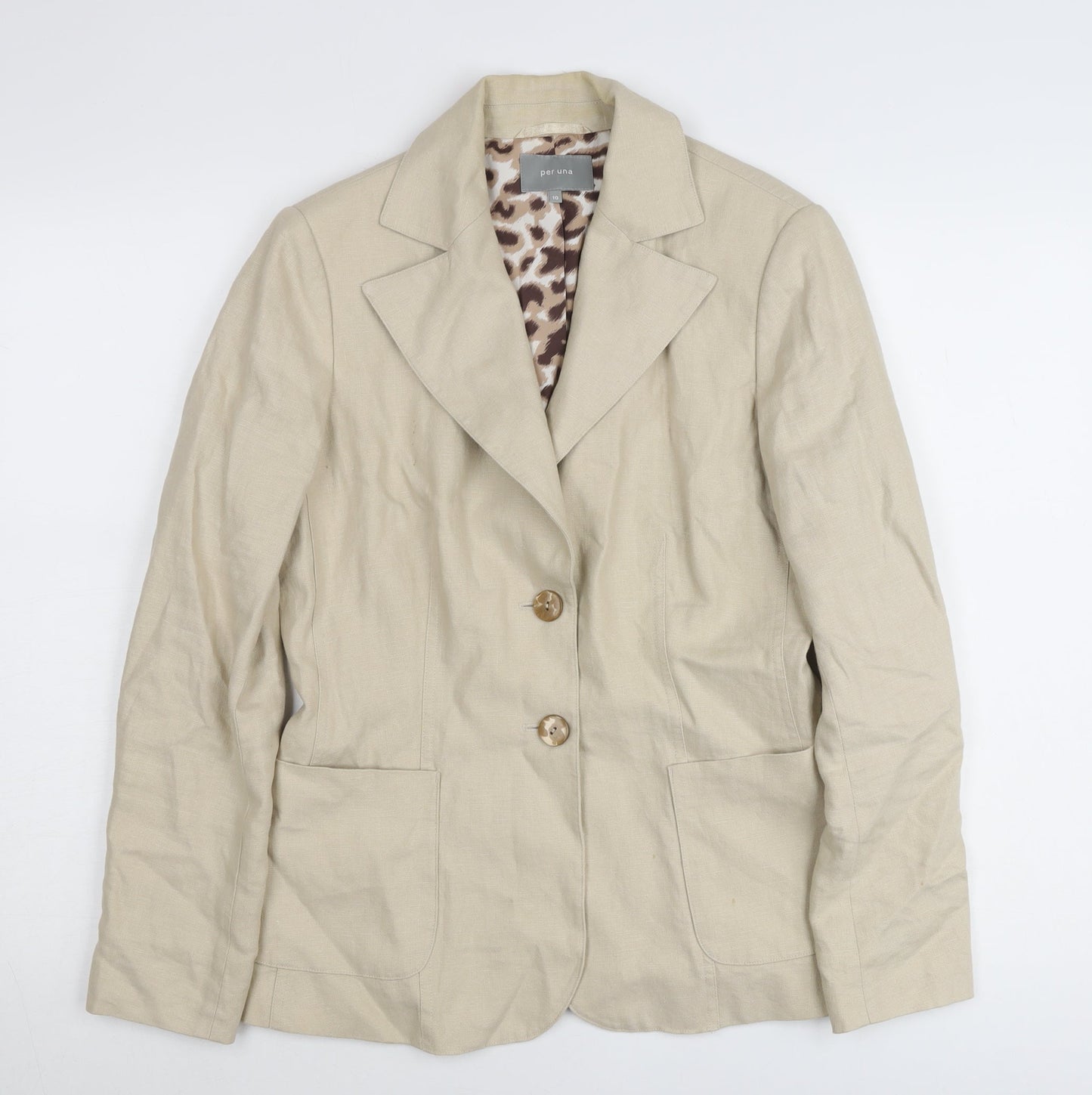 Marks and Spencer Women Beige Linen Blazer Jacket Size 10 Regular