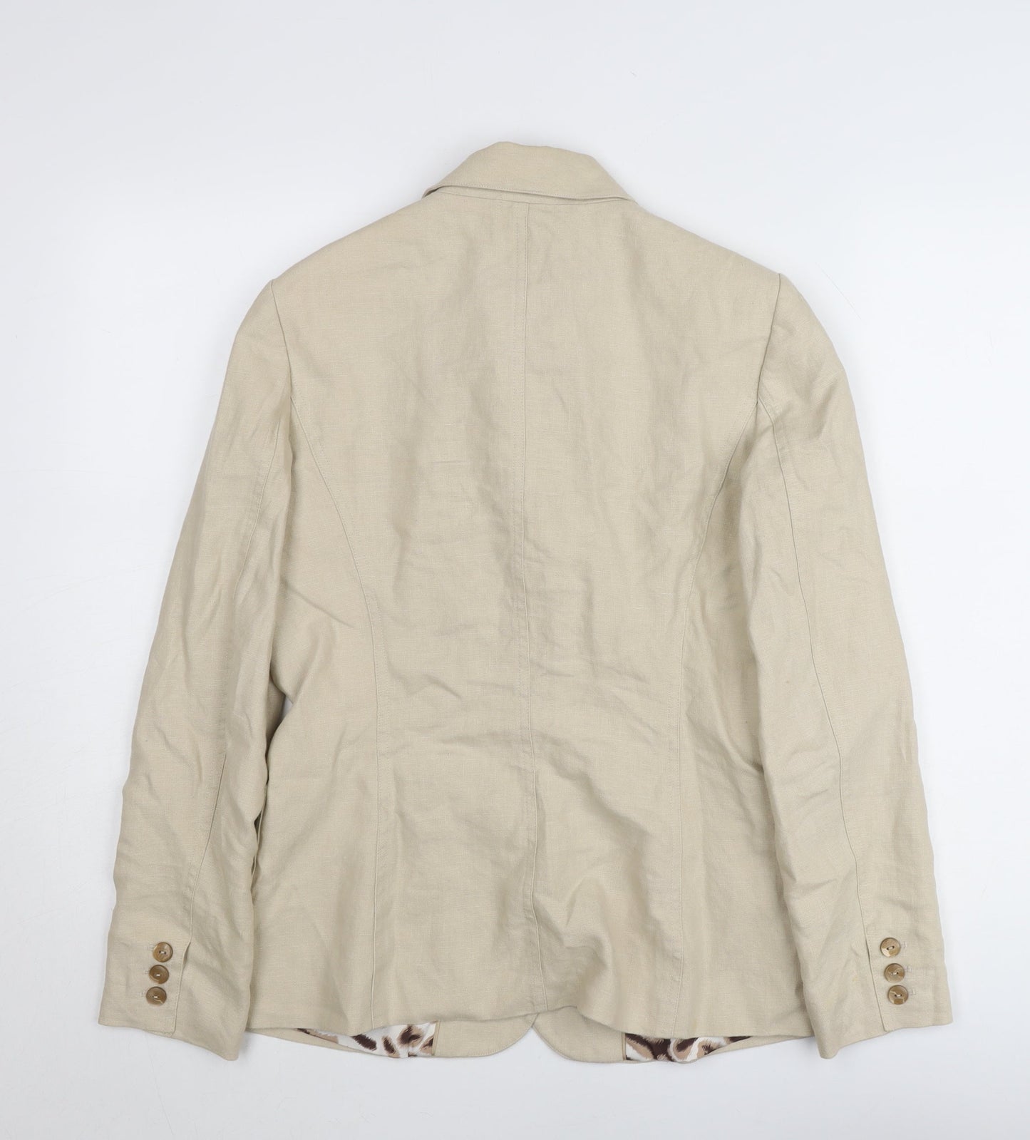 Marks and Spencer Women Beige Linen Blazer Jacket Size 10 Regular