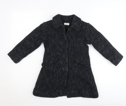 Maan Girls Black Wool Blend Herringbone Coat 6 Years Buttoned Mid-Length