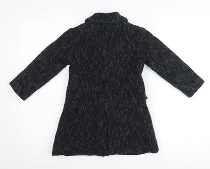 Maan Girls Black Wool Blend Herringbone Coat 6 Years Buttoned Mid-Length