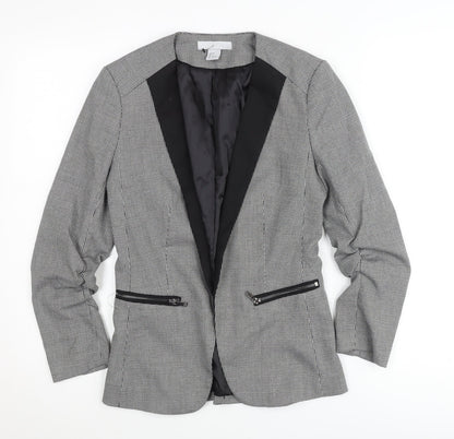 H&M Women Black Houndstooth Slim Fit Blazer Jacket Size 6