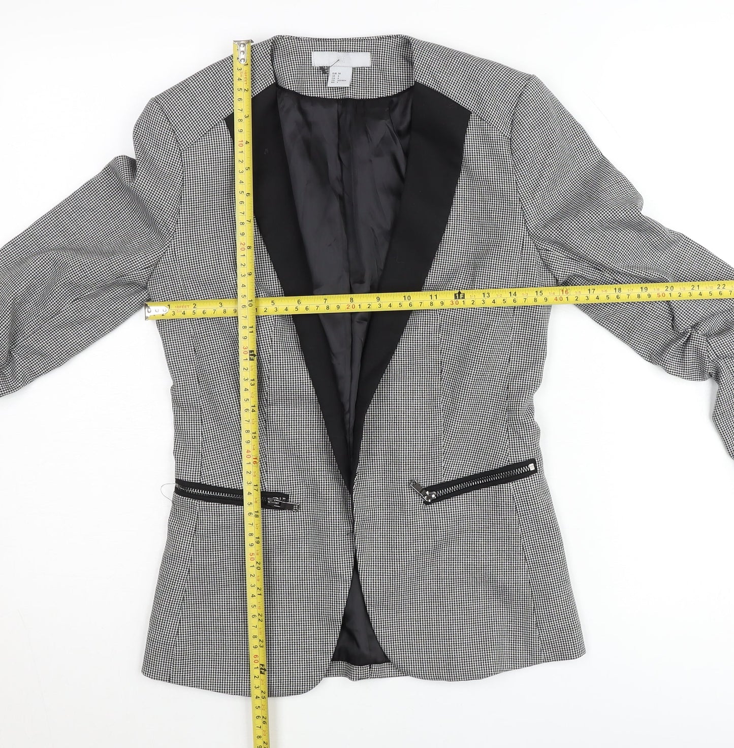H&M Women Black Houndstooth Slim Fit Blazer Jacket Size 6