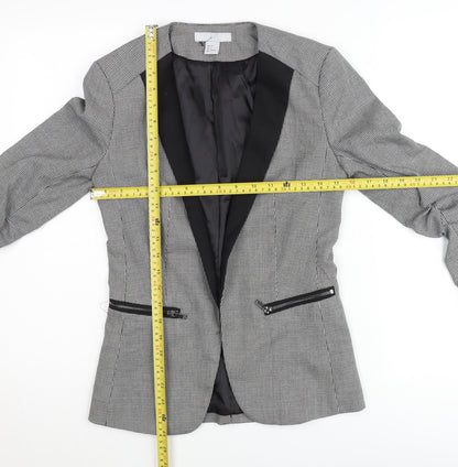 H&M Women Black Houndstooth Slim Fit Blazer Jacket Size 6