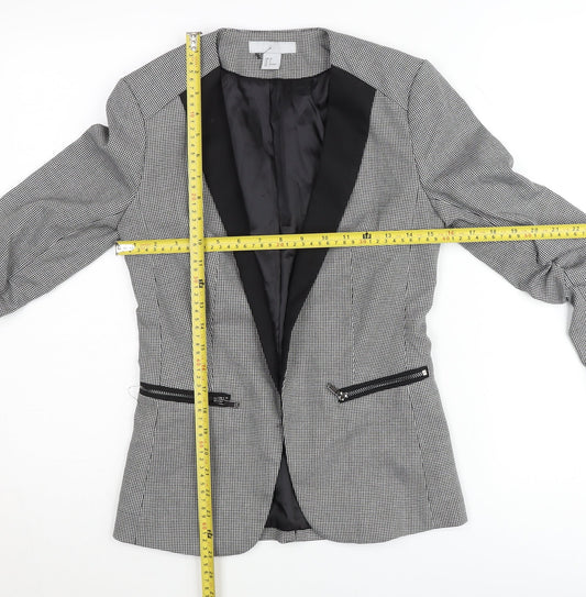 H&M Women Black Houndstooth Slim Fit Blazer Jacket Size 6