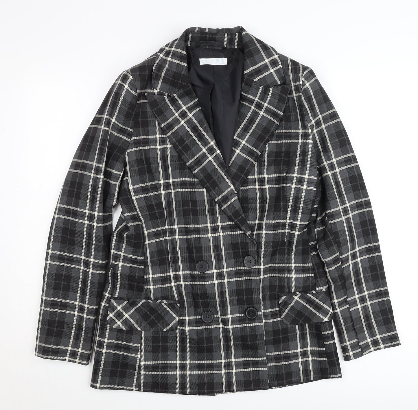 Primark Women’s Black Check Plaid Blazer Jacket Size 10 Double-Breasted