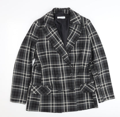 Primark Women’s Black Check Plaid Blazer Jacket Size 10 Double-Breasted
