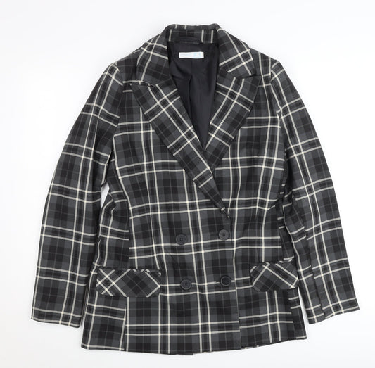 Primark Women’s Black Check Plaid Blazer Jacket Size 10 Double-Breasted