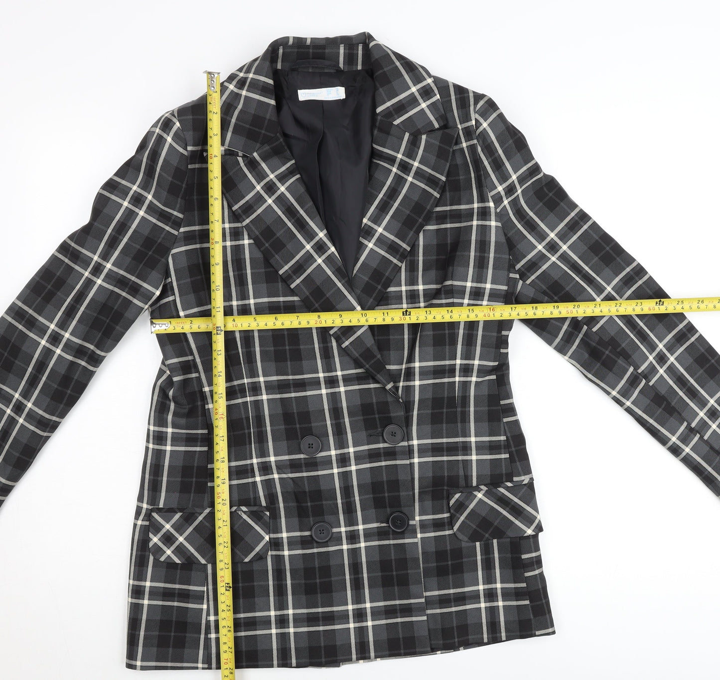 Primark Women’s Black Check Plaid Blazer Jacket Size 10 Double-Breasted