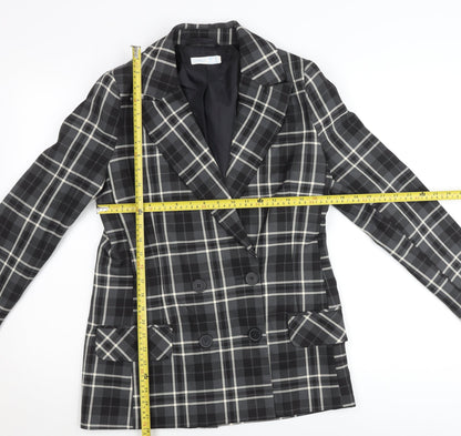 Primark Women’s Black Check Plaid Blazer Jacket Size 10 Double-Breasted