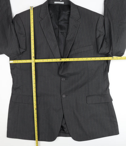 Jack Reid Men's Grey Pinstripe Blazer 46R Regular Two-Button Jacket