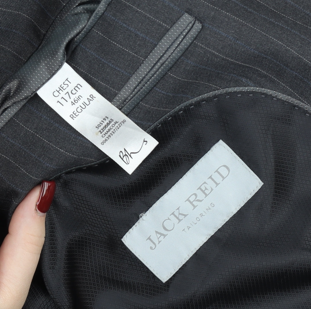 Jack Reid Men's Grey Pinstripe Blazer 46R Regular Two-Button Jacket