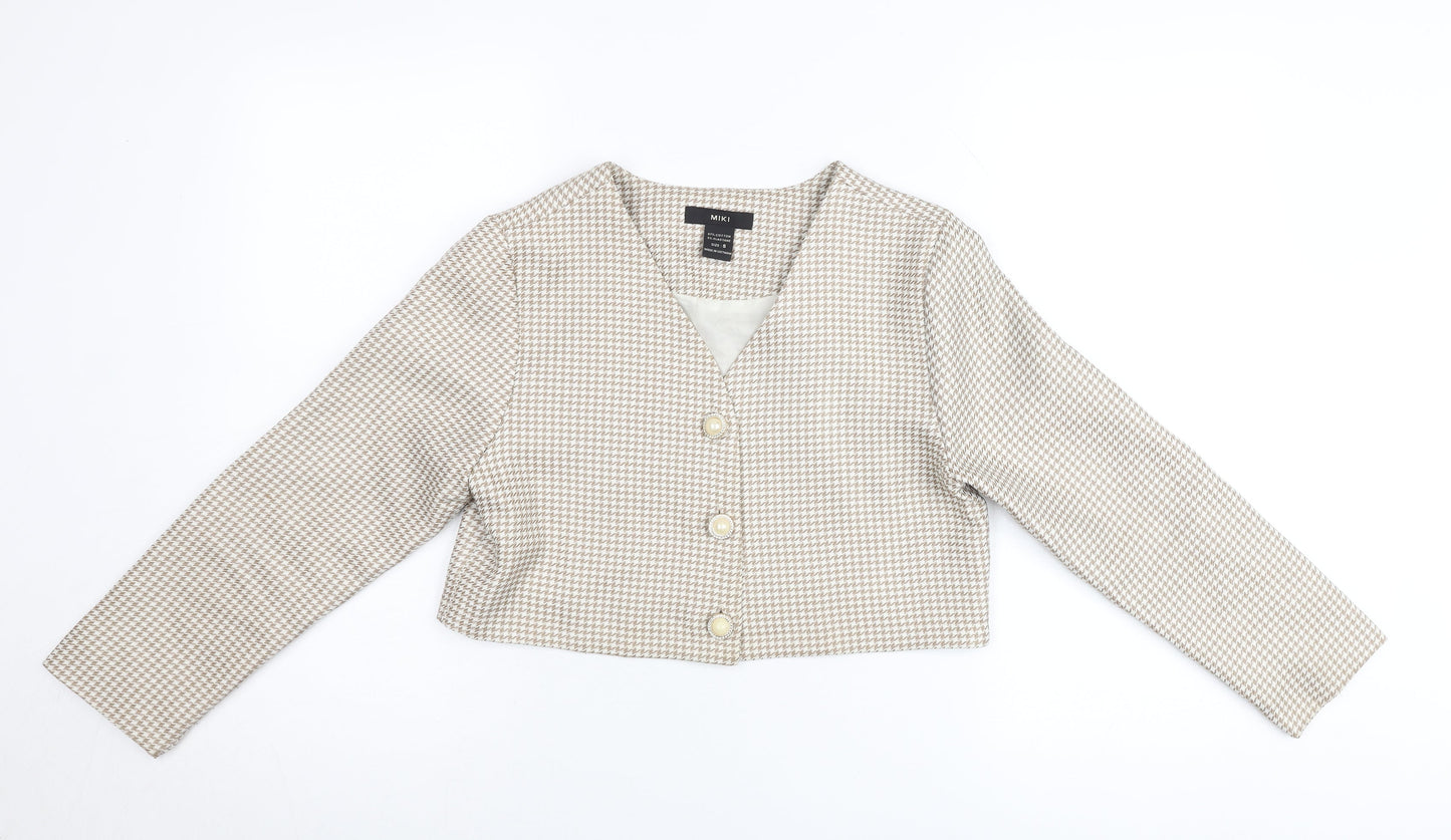 MIKI Women's Beige Houndstooth Cropped Suit Jacket Size S