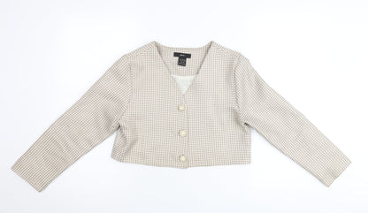 MIKI Women's Beige Houndstooth Cropped Suit Jacket Size S