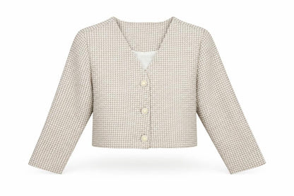 MIKI Women's Beige Houndstooth Cropped Suit Jacket Size S