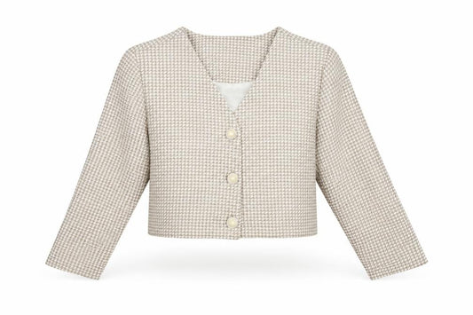 MIKI Women's Beige Houndstooth Cropped Suit Jacket Size S