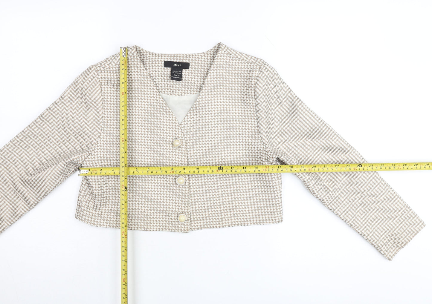 MIKI Women's Beige Houndstooth Cropped Suit Jacket Size S