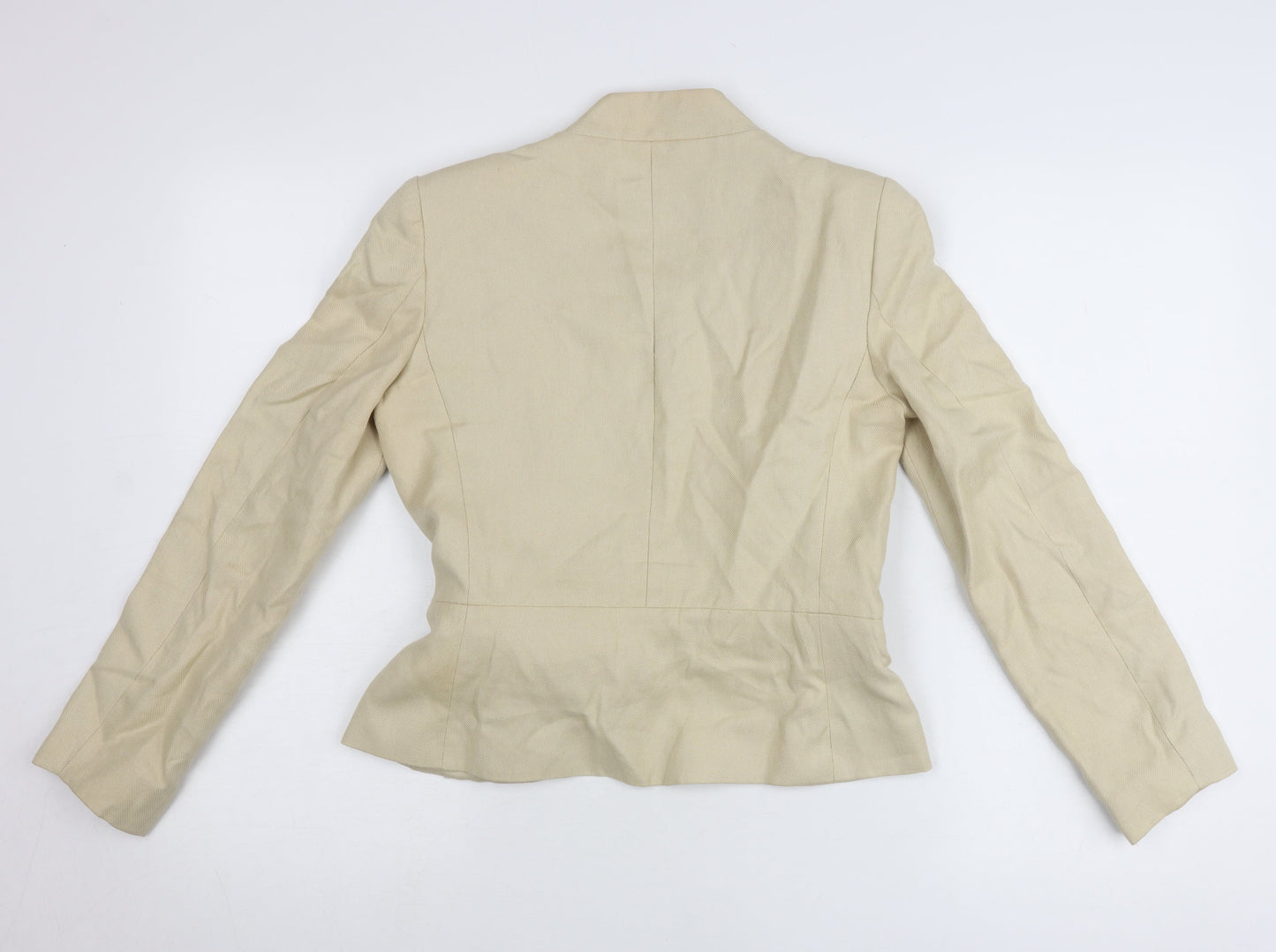 Mango Women Beige Linen Blend Blazer Jacket Size 12 Belted Workwear