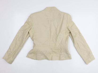 Mango Women Beige Linen Blend Blazer Jacket Size 12 Belted Workwear