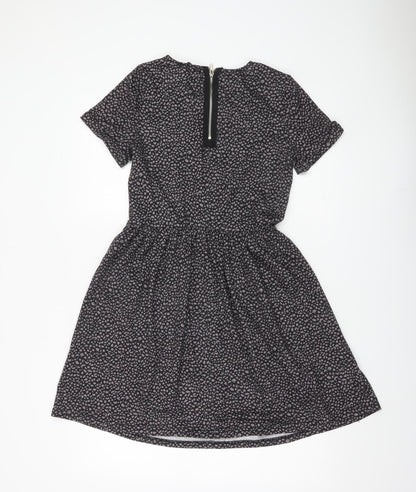 Apricot Women’s Black Animal Print Skater Dress UK 10 Knee Length